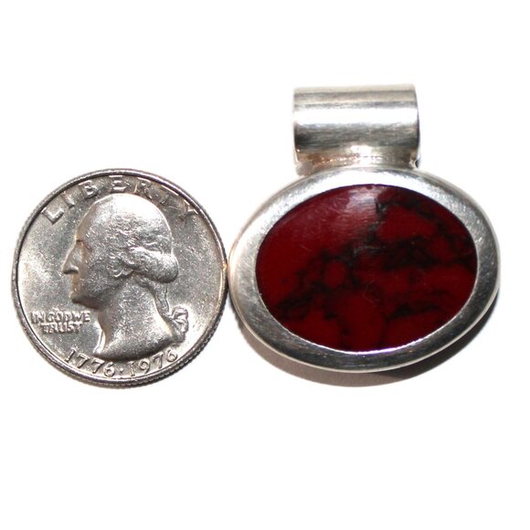 Vintage ATI Sterling Silver Faux Jasper Slider Pendant - Picture 2 of 5